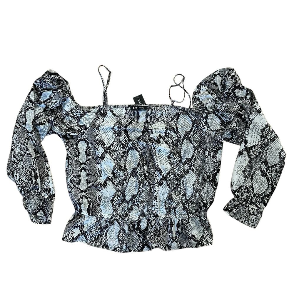 Express Women’s Black & White Off Shoulder Blouse Size L NWT